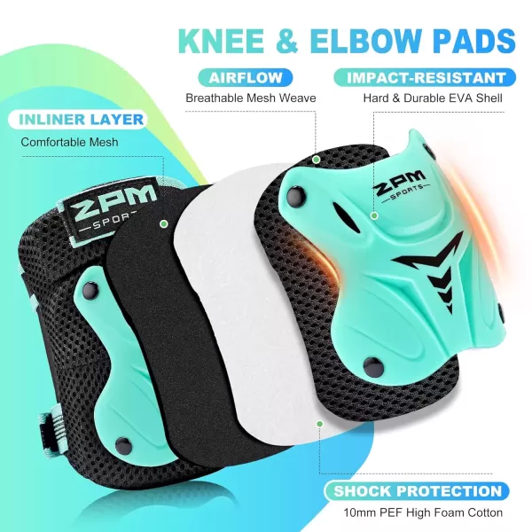 image2PM SPORTS Knee Pads for Kids Wrist Guards Knee and Elbow Pads Set with Drawstring Bag Protective Gear Set for Girls Boys Roller Skating Cycling Skateboard  Black SmallMint