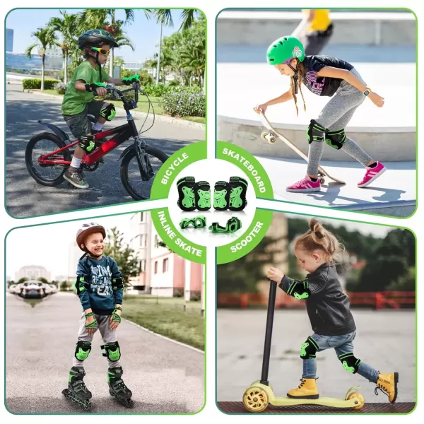 image2PM SPORTS Knee Pads for Kids Wrist Guards Knee and Elbow Pads Set with Drawstring Bag Protective Gear Set for Girls Boys Roller Skating Cycling Skateboard  Black SmallGreen