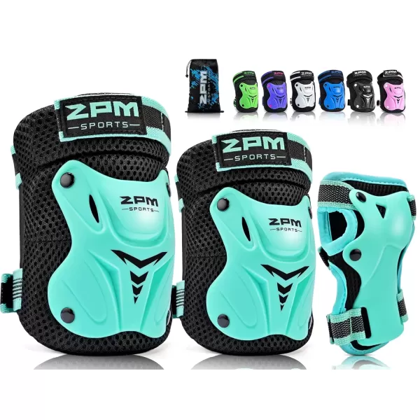 image2PM SPORTS Knee Pads for Kids Wrist Guards Knee and Elbow Pads Set with Drawstring Bag Protective Gear Set for Girls Boys Roller Skating Cycling Skateboard  Black SmallMint