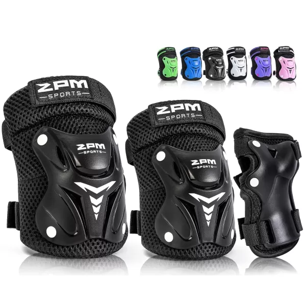 image2PM SPORTS Knee Pads for Kids Wrist Guards Knee and Elbow Pads Set with Drawstring Bag Protective Gear Set for Girls Boys Roller Skating Cycling Skateboard  Black SmallBlack