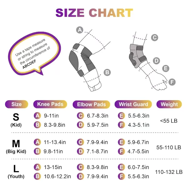image2PM SPORTS Knee Pads for Kids Wrist Guards Knee and Elbow Pads Set with Drawstring Bag Protective Gear Set for Girls Boys Roller Skating Cycling Skateboard  Black SmallPurple