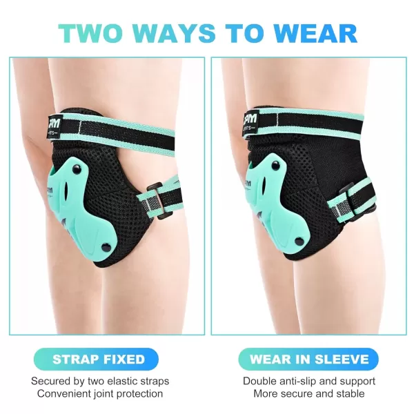 image2PM SPORTS Knee Pads for Kids Wrist Guards Knee and Elbow Pads Set with Drawstring Bag Protective Gear Set for Girls Boys Roller Skating Cycling Skateboard  Black SmallMint