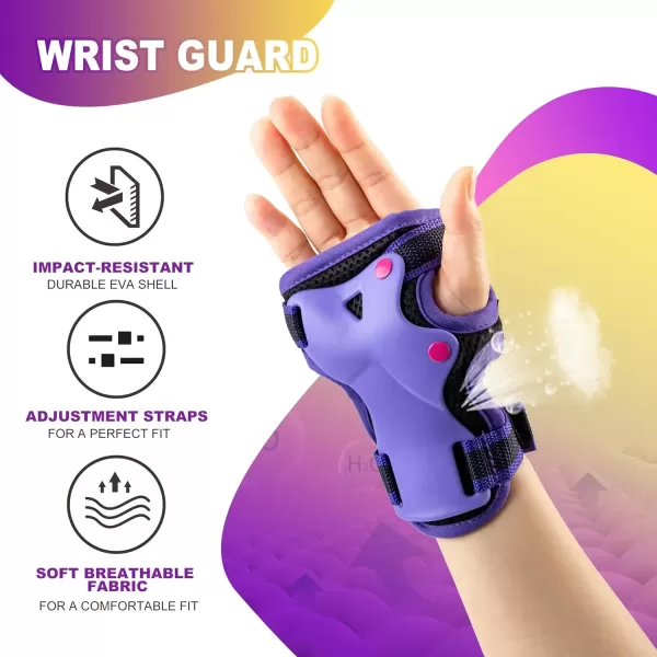 image2PM SPORTS Knee Pads for Kids Wrist Guards Knee and Elbow Pads Set with Drawstring Bag Protective Gear Set for Girls Boys Roller Skating Cycling Skateboard  Black SmallPurple