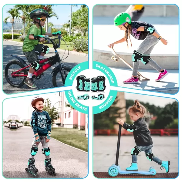 image2PM SPORTS Knee Pads for Kids Wrist Guards Knee and Elbow Pads Set with Drawstring Bag Protective Gear Set for Girls Boys Roller Skating Cycling Skateboard  Black SmallMint
