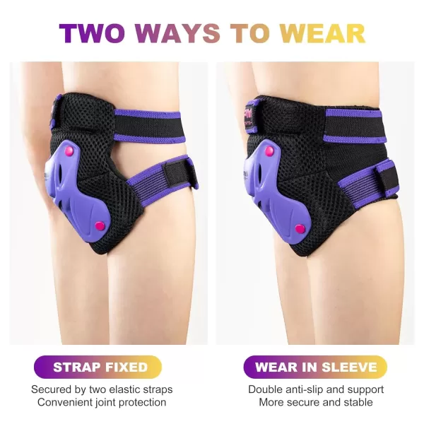 image2PM SPORTS Knee Pads for Kids Wrist Guards Knee and Elbow Pads Set with Drawstring Bag Protective Gear Set for Girls Boys Roller Skating Cycling Skateboard  Black SmallPurple