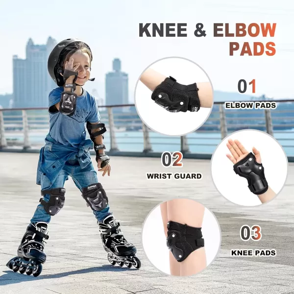 image2PM SPORTS Knee Pads for Kids Wrist Guards Knee and Elbow Pads Set with Drawstring Bag Protective Gear Set for Girls Boys Roller Skating Cycling Skateboard  Black SmallBlack