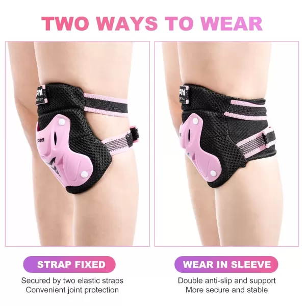 image2PM SPORTS Knee Pads for Kids Wrist Guards Knee and Elbow Pads Set with Drawstring Bag Protective Gear Set for Girls Boys Roller Skating Cycling Skateboard  Black SmallPink