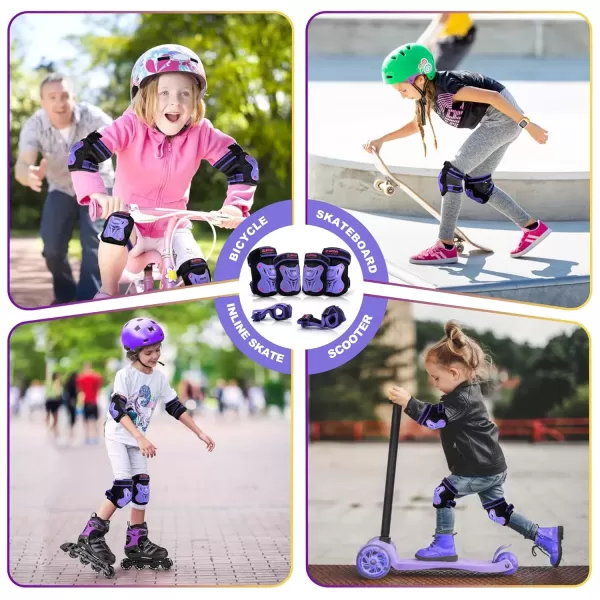 image2PM SPORTS Knee Pads for Kids Wrist Guards Knee and Elbow Pads Set with Drawstring Bag Protective Gear Set for Girls Boys Roller Skating Cycling Skateboard  Black SmallPurple