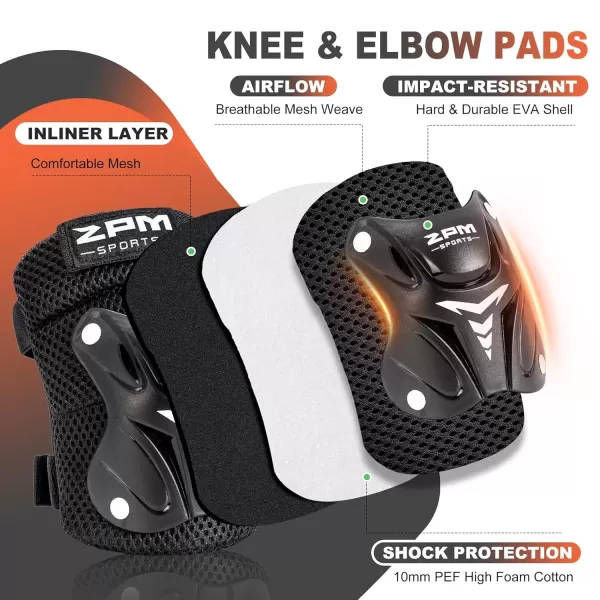 image2PM SPORTS Knee Pads for Kids Wrist Guards Knee and Elbow Pads Set with Drawstring Bag Protective Gear Set for Girls Boys Roller Skating Cycling Skateboard  Black SmallBlack