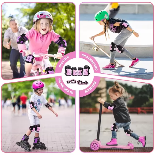image2PM SPORTS Knee Pads for Kids Wrist Guards Knee and Elbow Pads Set with Drawstring Bag Protective Gear Set for Girls Boys Roller Skating Cycling Skateboard  Black SmallPink