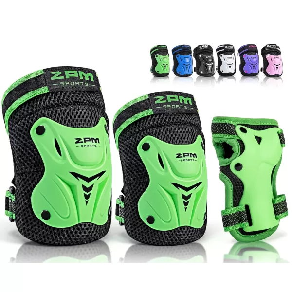 image2PM SPORTS Knee Pads for Kids Wrist Guards Knee and Elbow Pads Set with Drawstring Bag Protective Gear Set for Girls Boys Roller Skating Cycling Skateboard  Black SmallGreen