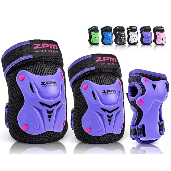 image2PM SPORTS Knee Pads for Kids Wrist Guards Knee and Elbow Pads Set with Drawstring Bag Protective Gear Set for Girls Boys Roller Skating Cycling Skateboard  Black SmallPurple