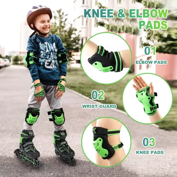 image2PM SPORTS Knee Pads for Kids Wrist Guards Knee and Elbow Pads Set with Drawstring Bag Protective Gear Set for Girls Boys Roller Skating Cycling Skateboard  Black SmallGreen