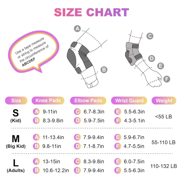image2PM SPORTS Knee Pads for Kids Wrist Guards Knee and Elbow Pads Set with Drawstring Bag Protective Gear Set for Girls Boys Roller Skating Cycling Skateboard  Black SmallPink
