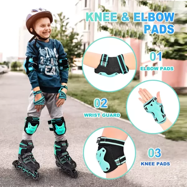 image2PM SPORTS Knee Pads for Kids Wrist Guards Knee and Elbow Pads Set with Drawstring Bag Protective Gear Set for Girls Boys Roller Skating Cycling Skateboard  Black SmallMint