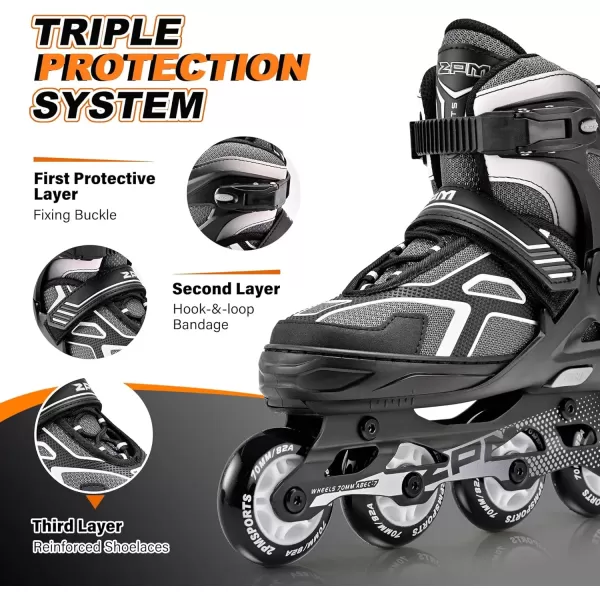 image2PM SPORTS Torinx Green Boys Adjustable Inline Skates Fun Beginner Roller Skates for Kids Youth Girls Men and WomenBlack