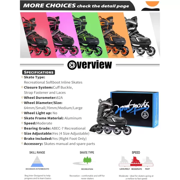 image2PM SPORTS Torinx Green Boys Adjustable Inline Skates Fun Beginner Roller Skates for Kids Youth Girls Men and WomenBlack