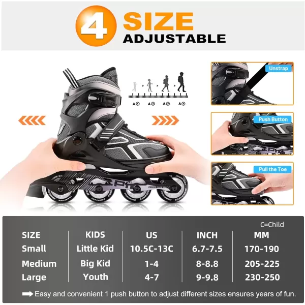 image2PM SPORTS Torinx Green Boys Adjustable Inline Skates Fun Beginner Roller Skates for Kids Youth Girls Men and WomenBlack