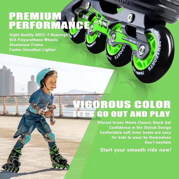 image2PM SPORTS Torinx Green Boys Adjustable Inline Skates Fun Beginner Roller Skates for Kids Youth Girls Men and WomenGreen