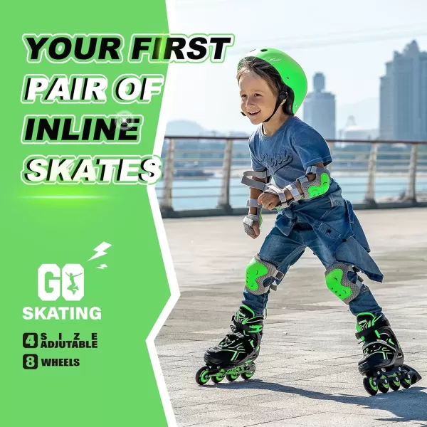 image2PM SPORTS Torinx Green Boys Adjustable Inline Skates Fun Beginner Roller Skates for Kids Youth Girls Men and WomenGreen