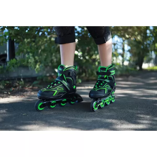 image2PM SPORTS Torinx Green Boys Adjustable Inline Skates Fun Beginner Roller Skates for Kids Youth Girls Men and WomenGreen