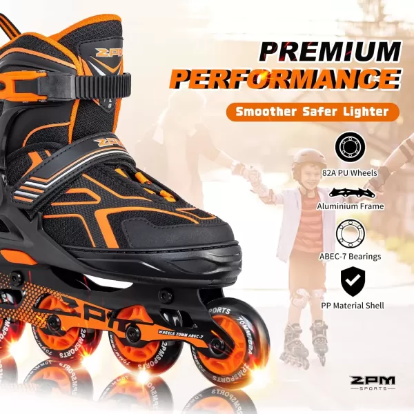 image2PM SPORTS Torinx Green Boys Adjustable Inline Skates Fun Beginner Roller Skates for Kids Youth Girls Men and WomenOrange