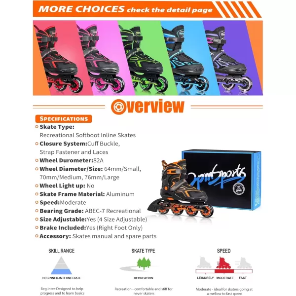 image2PM SPORTS Torinx Green Boys Adjustable Inline Skates Fun Beginner Roller Skates for Kids Youth Girls Men and WomenOrange