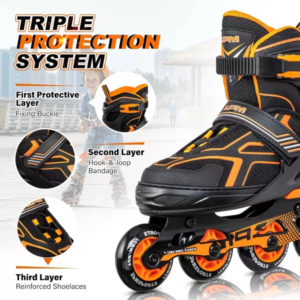 image2PM SPORTS Torinx Green Boys Adjustable Inline Skates Fun Beginner Roller Skates for Kids Youth Girls Men and WomenOrange