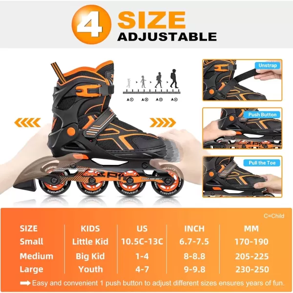 image2PM SPORTS Torinx Green Boys Adjustable Inline Skates Fun Beginner Roller Skates for Kids Youth Girls Men and WomenOrange