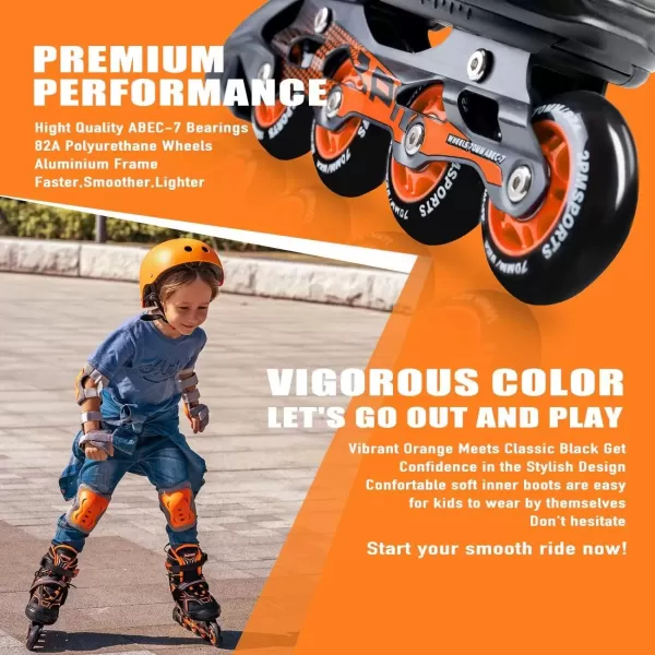 image2PM SPORTS Torinx Green Boys Adjustable Inline Skates Fun Beginner Roller Skates for Kids Youth Girls Men and WomenOrange