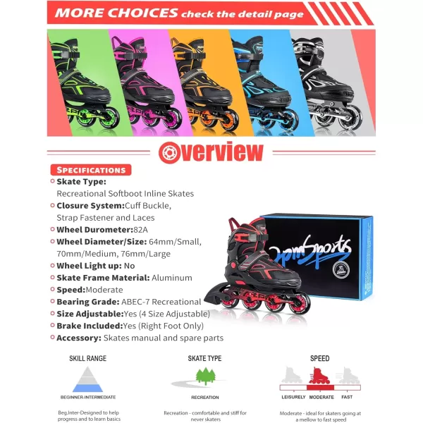 image2PM SPORTS Torinx Green Boys Adjustable Inline Skates Fun Beginner Roller Skates for Kids Youth Girls Men and WomenRed