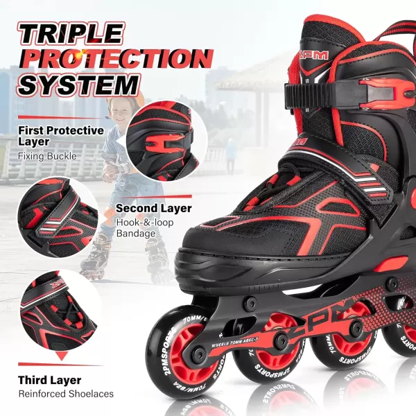 image2PM SPORTS Torinx Green Boys Adjustable Inline Skates Fun Beginner Roller Skates for Kids Youth Girls Men and WomenRed
