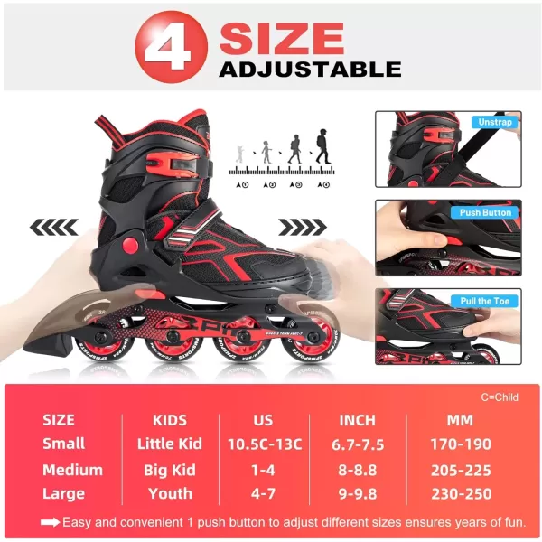 image2PM SPORTS Torinx Green Boys Adjustable Inline Skates Fun Beginner Roller Skates for Kids Youth Girls Men and WomenRed
