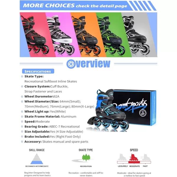 image2PM SPORTS Vinal Girls Adjustable Flashing Inline Skates All Wheels Light Up Fun Illuminating Skates for Kids and MenAzure  Blue