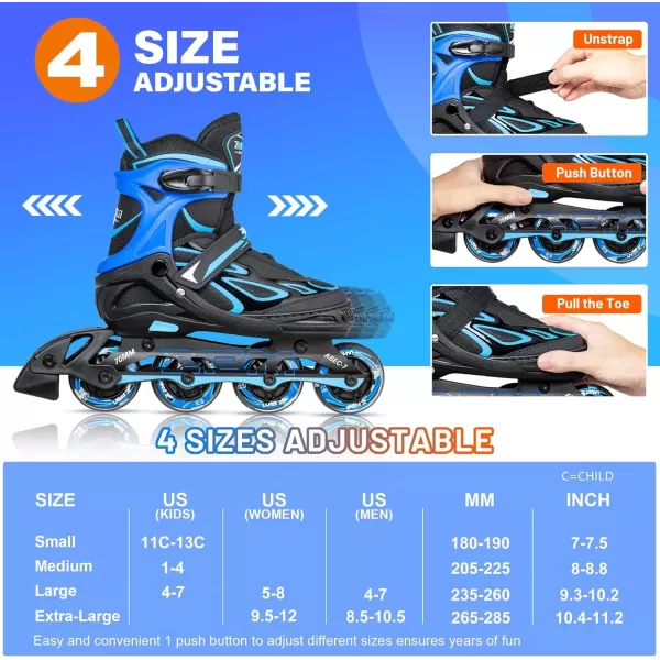 image2PM SPORTS Vinal Girls Adjustable Flashing Inline Skates All Wheels Light Up Fun Illuminating Skates for Kids and MenAzure  Blue