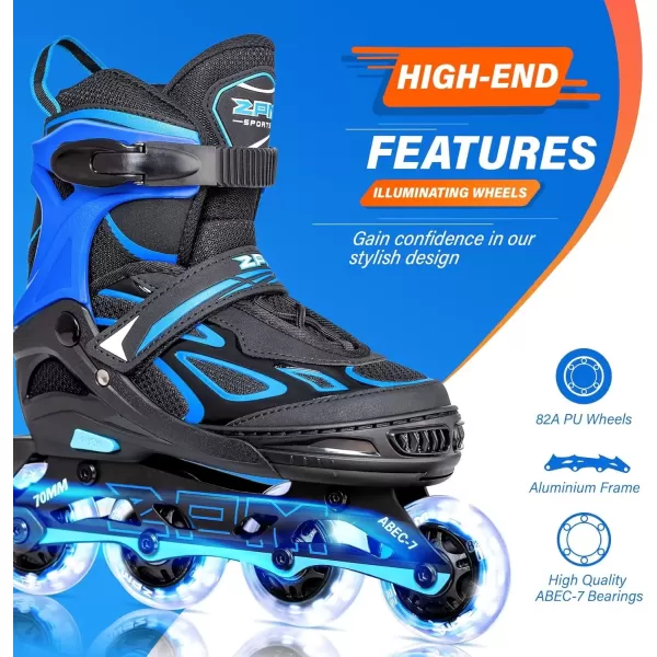 image2PM SPORTS Vinal Girls Adjustable Flashing Inline Skates All Wheels Light Up Fun Illuminating Skates for Kids and MenAzure  Blue
