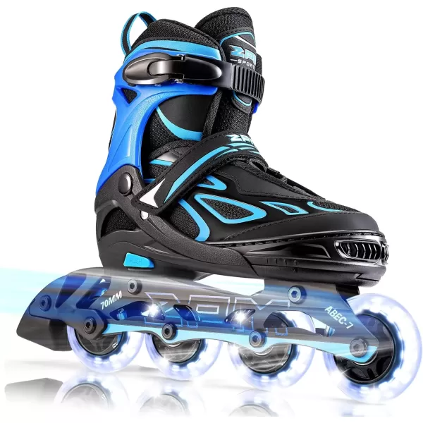 image2PM SPORTS Vinal Girls Adjustable Flashing Inline Skates All Wheels Light Up Fun Illuminating Skates for Kids and MenAzure  Blue