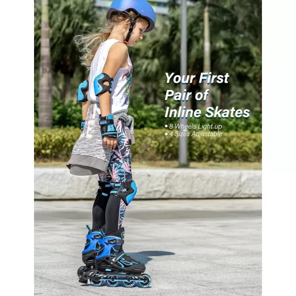 image2PM SPORTS Vinal Girls Adjustable Flashing Inline Skates All Wheels Light Up Fun Illuminating Skates for Kids and MenAzure  Blue