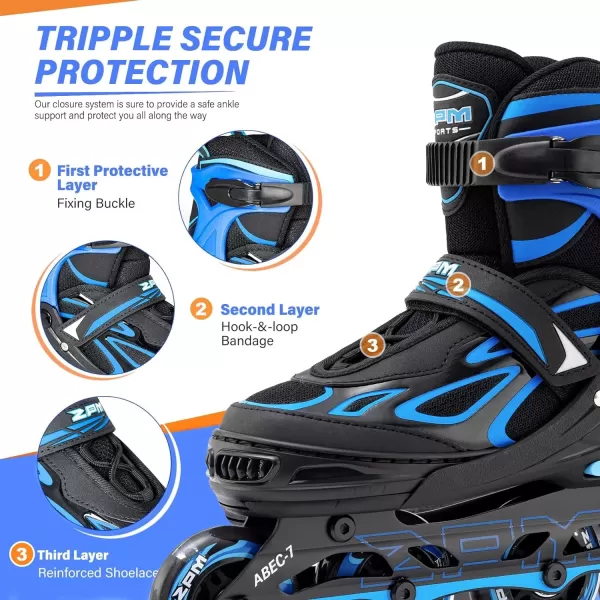 image2PM SPORTS Vinal Girls Adjustable Flashing Inline Skates All Wheels Light Up Fun Illuminating Skates for Kids and MenAzure  Blue
