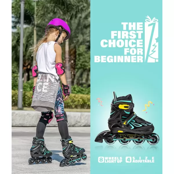image2PM SPORTS Vinal Girls Adjustable Flashing Inline Skates All Wheels Light Up Fun Illuminating Skates for Kids and MenCyan  Yellow