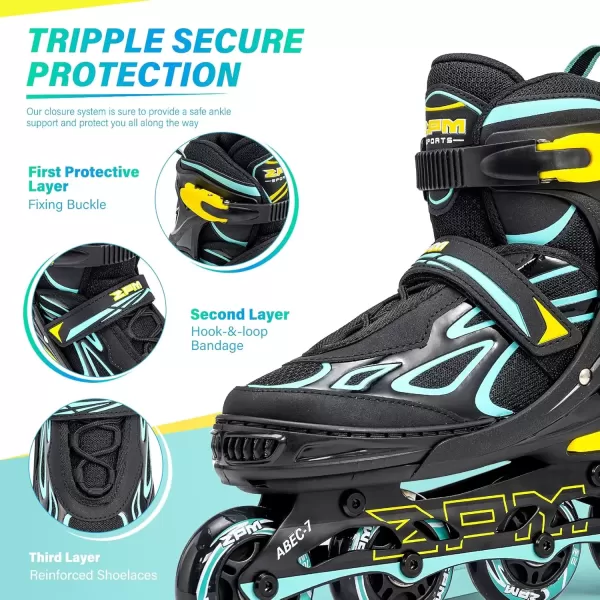 image2PM SPORTS Vinal Girls Adjustable Flashing Inline Skates All Wheels Light Up Fun Illuminating Skates for Kids and MenCyan  Yellow