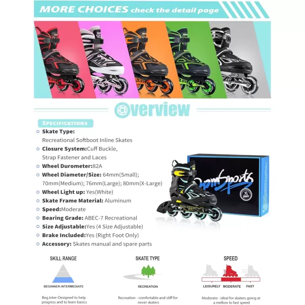 image2PM SPORTS Vinal Girls Adjustable Flashing Inline Skates All Wheels Light Up Fun Illuminating Skates for Kids and MenCyan  Yellow