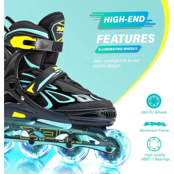 image2PM SPORTS Vinal Girls Adjustable Flashing Inline Skates All Wheels Light Up Fun Illuminating Skates for Kids and MenCyan  Yellow