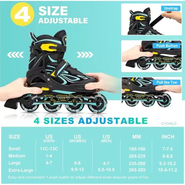 image2PM SPORTS Vinal Girls Adjustable Flashing Inline Skates All Wheels Light Up Fun Illuminating Skates for Kids and MenCyan  Yellow