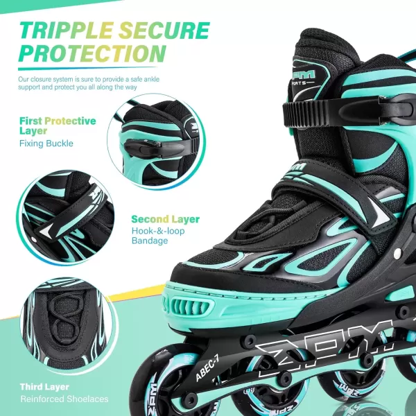image2PM SPORTS Vinal Girls Adjustable Flashing Inline Skates All Wheels Light Up Fun Illuminating Skates for Kids and MenMint
