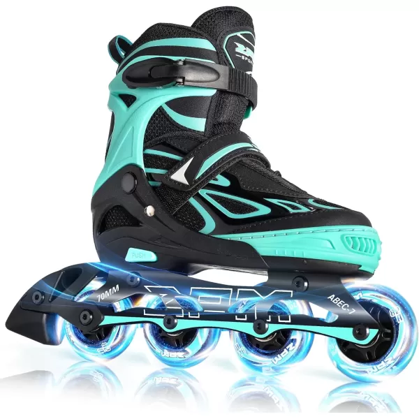 image2PM SPORTS Vinal Girls Adjustable Flashing Inline Skates All Wheels Light Up Fun Illuminating Skates for Kids and MenMint