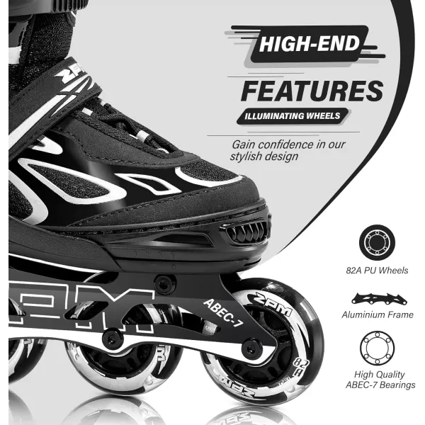 image2PM SPORTS Vinal Girls Adjustable Flashing Inline Skates All Wheels Light Up Fun Illuminating Skates for Kids and MenSilver