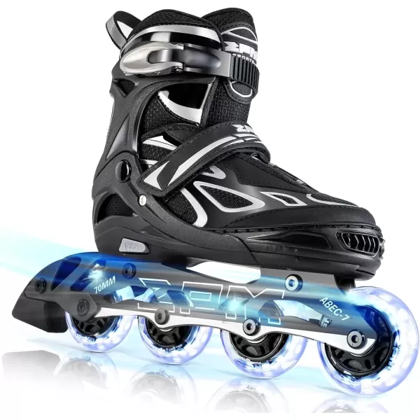 image2PM SPORTS Vinal Girls Adjustable Flashing Inline Skates All Wheels Light Up Fun Illuminating Skates for Kids and MenSilver