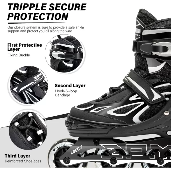 image2PM SPORTS Vinal Girls Adjustable Flashing Inline Skates All Wheels Light Up Fun Illuminating Skates for Kids and MenSilver
