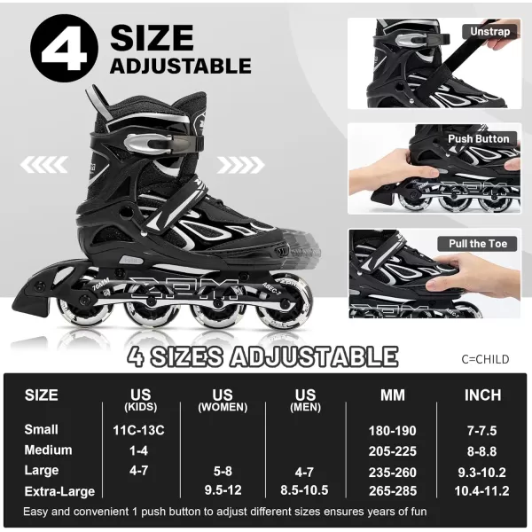 image2PM SPORTS Vinal Girls Adjustable Flashing Inline Skates All Wheels Light Up Fun Illuminating Skates for Kids and MenSilver